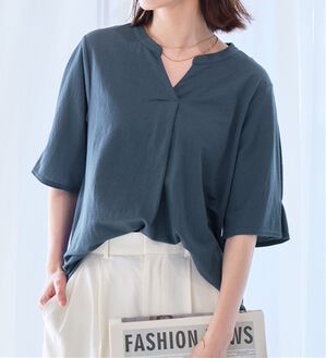 alotta（アロッタ）の「【接触冷感】スキッパータック袖ブラウスカットソー（カットソー）」｜ブルー