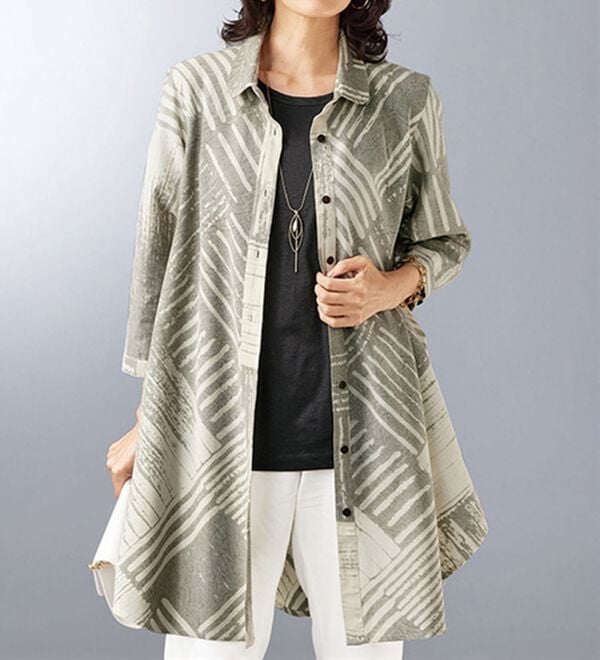 BELLUNA（ベルーナ）の「麻入り素材幾何柄プリントアンサンブル（アンサンブル）」｜詳細画像