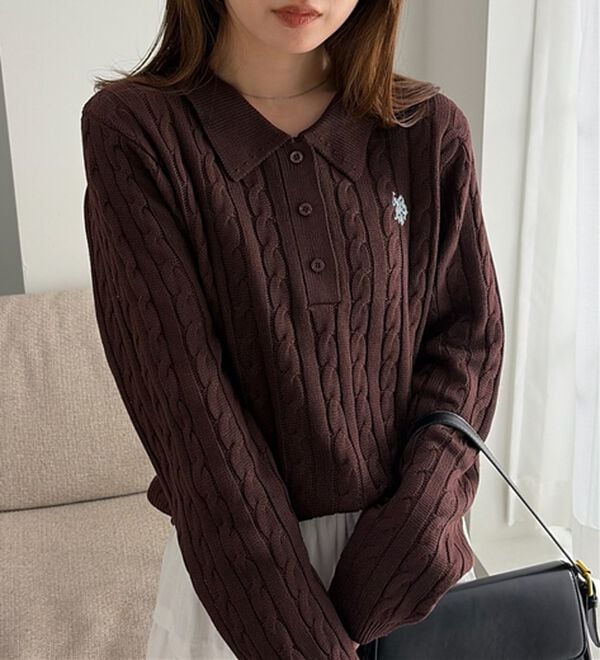 U.S.POLO ASSN.＞刺繍長袖ケーブルポロニット - ベルーナ【公式】