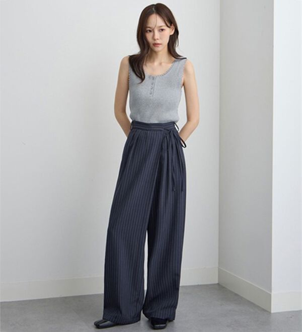 CHAN ME（チャンミ）の「ラップタックオーバーワイドスラックス（ワイドパンツ・ガウチョ）」｜詳細画像