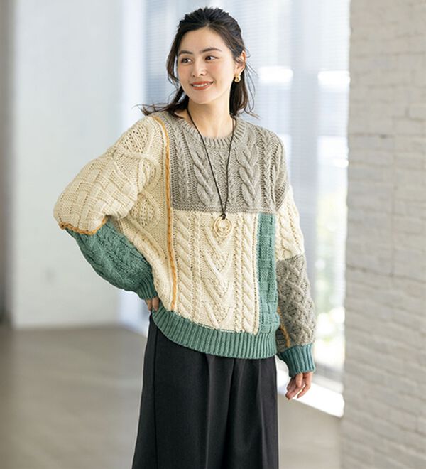 ルフラン（ルフラン）の「パッチワークのゆるニット（ニット・セーター）」｜詳細画像