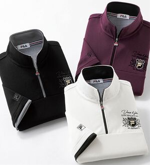 「【３色組】＜フィラ＞エレガント刺しゅうジップハイネック（メンズニット・セーター）」｜３色組