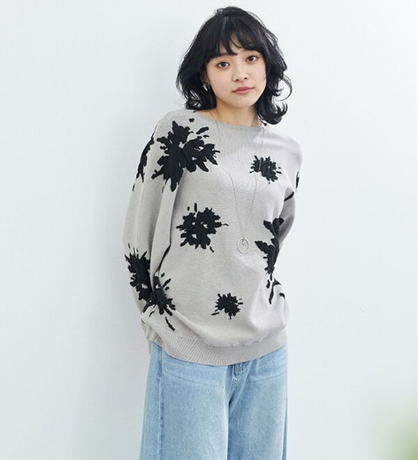 BELLUNA（ベルーナ）の「大人のゆるっと花柄ジャカードニットプルオーバー（ニット・セーター）」｜詳細画像