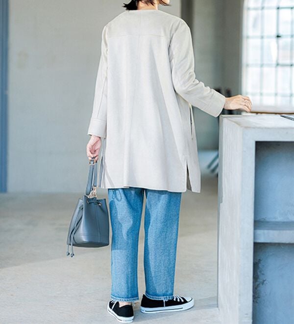 BELLUNA（ベルーナ）の「スエード調ノーカラーロング丈ジャケット（ノーカラージャケット）」｜詳細画像