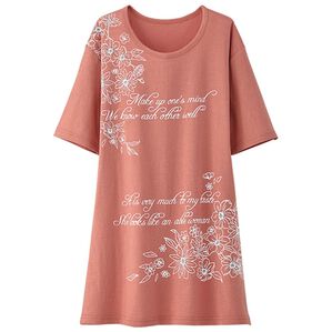 BELLUNA（ベルーナ）の「綿１００％プリントＴシャツ（Tシャツ）」｜コーラル・花