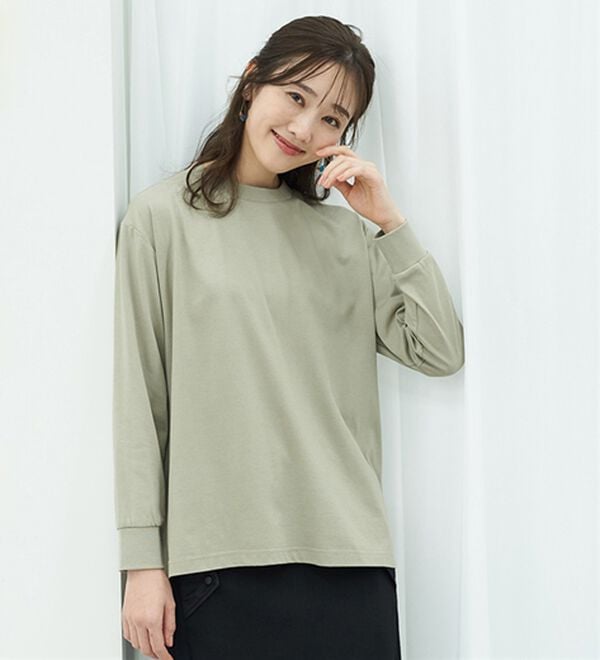 BELLUNA（ベルーナ）の「【汗ジミ対策◎】＜エアリーアイスコットン＞オーバーサイズＴシャツ【選べる袖丈】（カットソー）」｜詳細画像