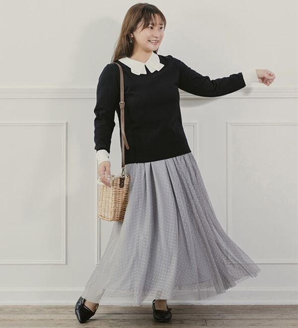 BELLUNA（ベルーナ）の「配色衿ニットプルオーバー（ニット・セーター）」｜詳細画像