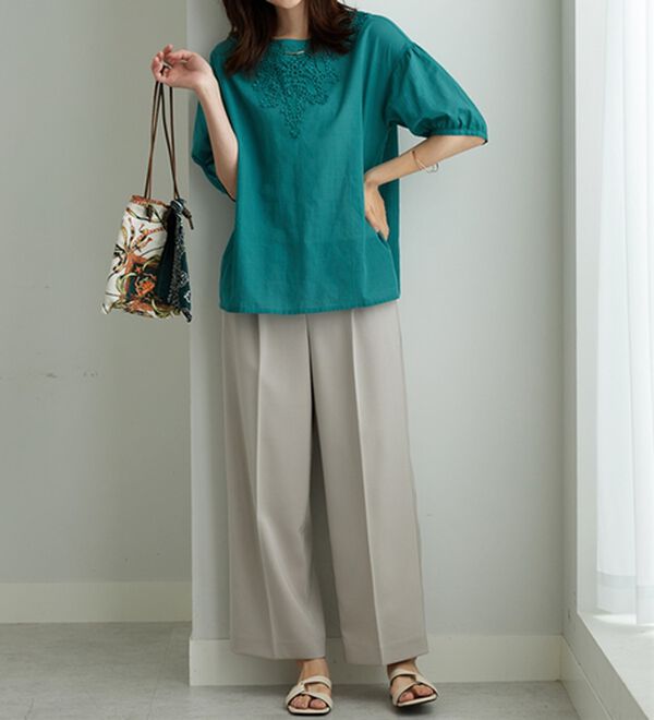 BELLUNA（ベルーナ）の「メランジストレッチ素材ワイドパンツ（ワイドパンツ・ガウチョ）」｜詳細画像