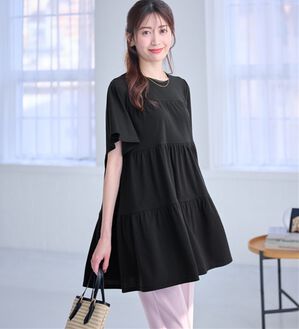 alotta（アロッタ）の「楽に可愛く！ふんわり綿混ティアードチュニック（チュニック）」｜ブラック