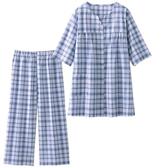 LAVIENNE（ラヴィエンヌ）の「【蒸し暑い夜も快適】綿１００％サッカーパジャマ（パジャマ・ルームウェア）」｜ブルー系チェック