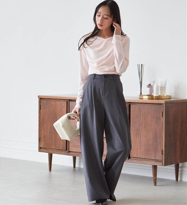 RANAN（ラナン）の「【春色追加】上品ドレープリブロングＴシャツ（カットソー）」｜詳細画像