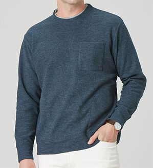 「重ね着手間いらずの上品見え杢調ニットトレーナー（メンズトレーナー）」｜詳細画像