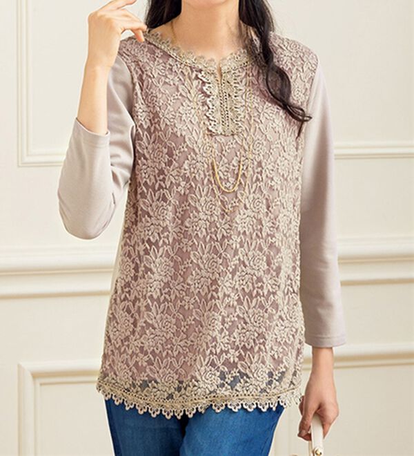 ルフラン（ルフラン）の「【２色組】きちんと見えの裏起毛レースブラウス（ブラウス）」｜詳細画像