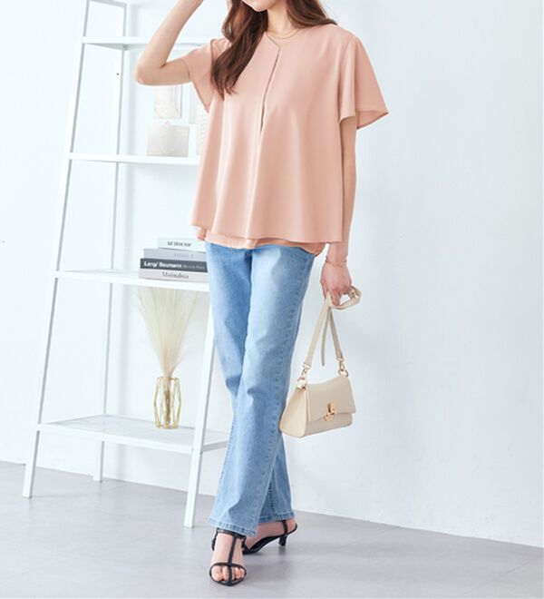 alotta（アロッタ）の「シフォンレイヤードＶネックブラウス（ブラウス）」｜詳細画像