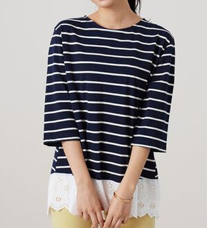 BELLUNA（ベルーナ）の「華やかレース使いボーダーチュニック（チュニック）」｜ネイビー