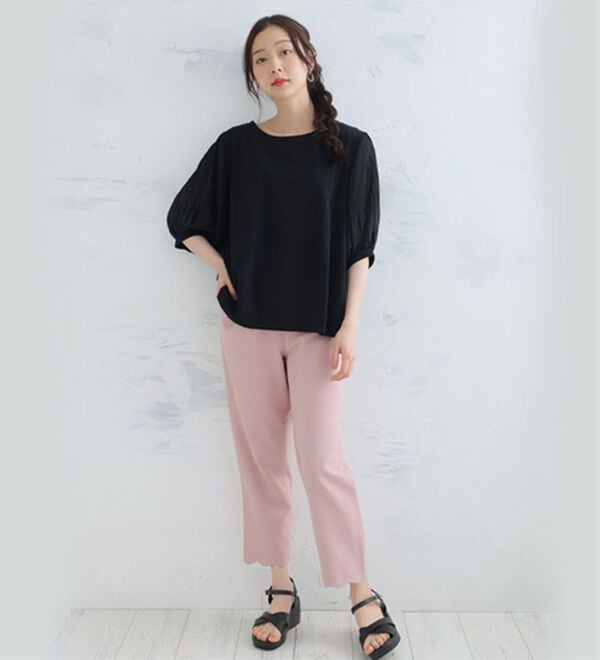 A HAPPY MARILYN（アハッピーマリリン）の「選べる袖異素材 キレイめカットソー 半袖 プルオーバー（カットソー）」｜詳細画像