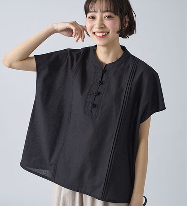 BELLUNA（ベルーナ）の「綿麻素材チャイナボタンゆったりブラウス（ブラウス）」｜詳細画像