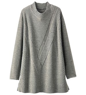 BELLUNA（ベルーナ）の「ハイネックデザイン編地切替ニットチュニック（チュニック）」｜杢グレー