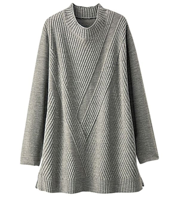 BELLUNA（ベルーナ）の「ハイネックデザイン編地切替ニットチュニック（チュニック）」｜杢グレー