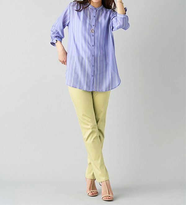 BELLUNA（ベルーナ）の「サラリ速乾！綿サテンストレッチカラーパンツ（フルレングスパンツ）」｜詳細画像