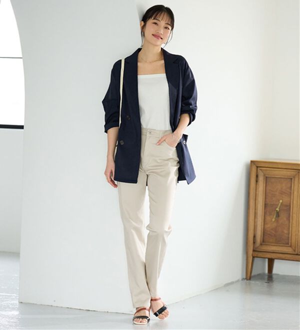 BELLUNA（ベルーナ）の「サラリ速乾！綿サテンストレッチカラーパンツ（フルレングスパンツ）」｜詳細画像