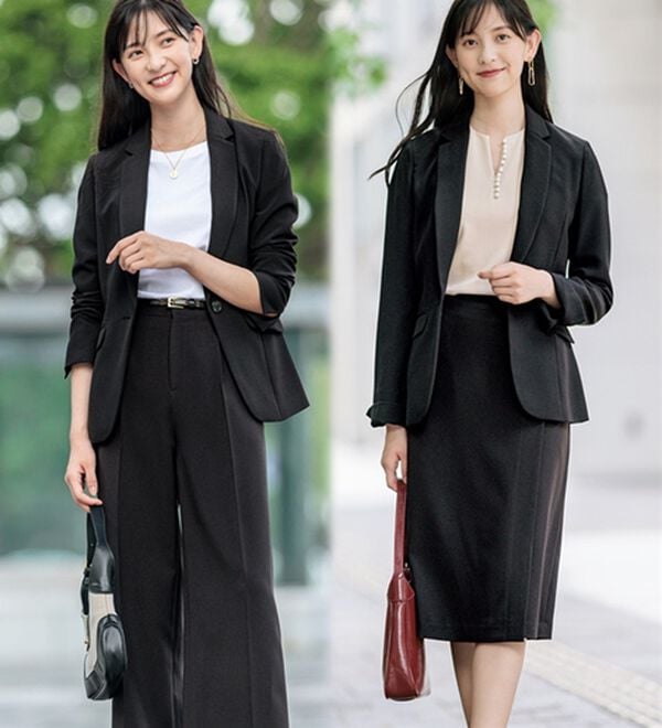 GeeRA（ジーラ）の「【ジャケット+2ボトム】洗えるストレッチ！ジャケット＆ブラウス＆ワイドパンツ＆スカートスーツセット（パンツスーツ）」｜詳細画像