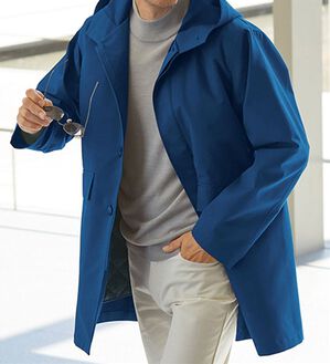 「収納便利な暖かライナー付フーデッドコート（メンズコート）」｜ロイヤルブルー