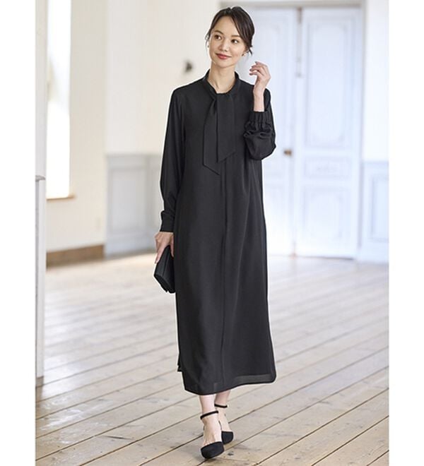 BELLUNA（ベルーナ）の「日本製素材！バックプリーツボウタイワンピース（ブラックフォーマル（喪服・礼服））」｜詳細画像
