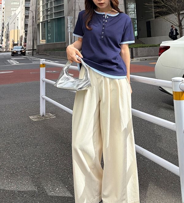 RANAN（ラナン）の「レイヤード風ヘンリーネックTシャツ（カットソー）」｜詳細画像