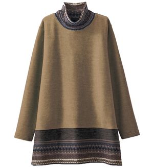 BELLUNA（ベルーナ）の「杢調素材ノルディック切替チュニック（チュニック）」｜カーキ
