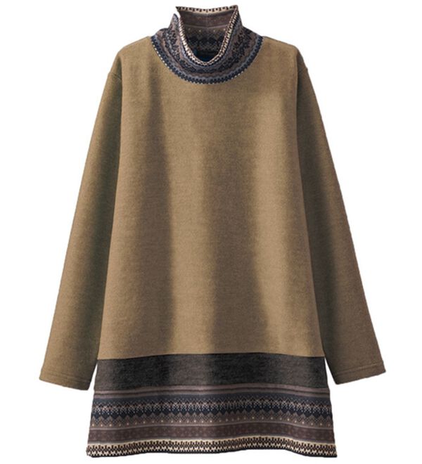 BELLUNA（ベルーナ）の「杢調素材ノルディック切替チュニック（チュニック）」｜カーキ
