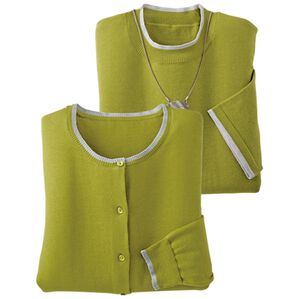 BELLUNA（ベルーナ）の「洗える！綿タッチ素材カーディガンアンサンブル（アンサンブル）」｜グリーン