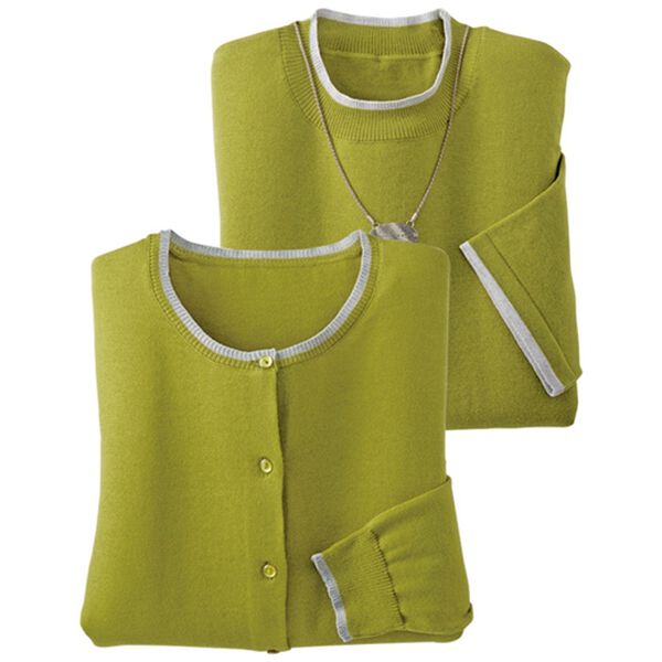 BELLUNA（ベルーナ）の「洗える！綿タッチ素材カーディガンアンサンブル（アンサンブル）」｜グリーン