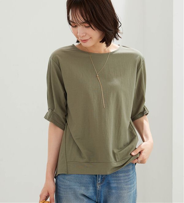 BELLUNA（ベルーナ）の「【接触冷感】涼感素材袖パールデザインプルオーバー（カットソー）」｜詳細画像