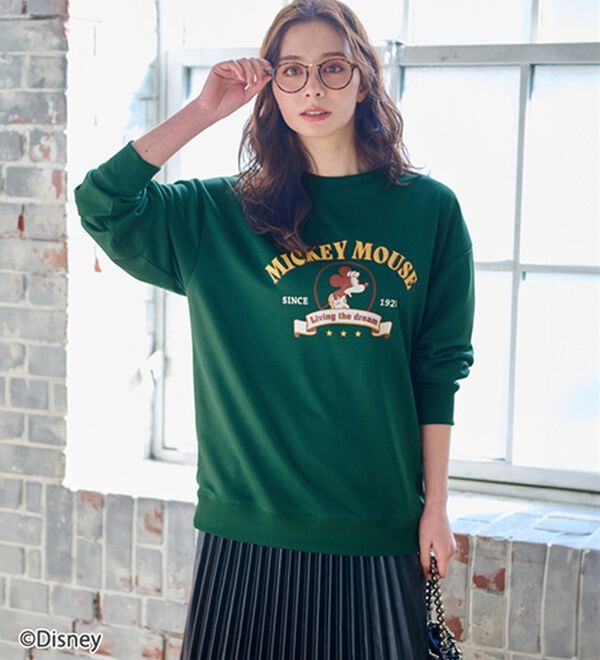 BELLUNA（ベルーナ）の「＜Ｄｉｓｎｅｙ＞【ミッキー】プリントポンチ素材ビッグシルエットトレーナー（トレーナー・スウェット）」｜グリーン