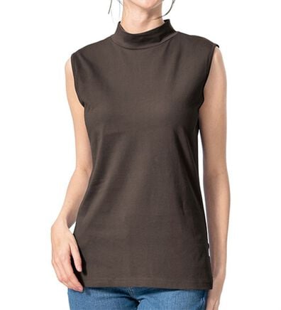 「綿１００％汗ジミ対策　カップ付ハイネック（ブラトップ・カップ付きインナー）」