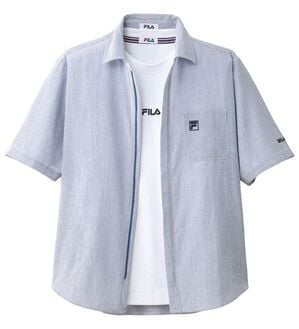 「＜フィラ＞ジップ使いサッカーシャツアンサンブル（メンズシャツ）」｜サックス