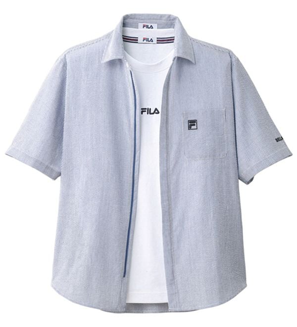 「＜フィラ＞ジップ使いサッカーシャツアンサンブル（メンズシャツ）」｜サックス