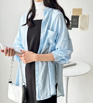 GeeRA（ジーラ）の「アソート柄オーバーサイズシャツ（シャツ）」｜シアーブルー