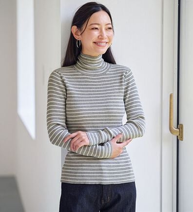 BELLUNA（ベルーナ）の「＜＆ｃｏｃｏｃｈｉ＞ハピネスコットン１００％&times;吸湿発熱リブタートルニット（ニット・セーター）」