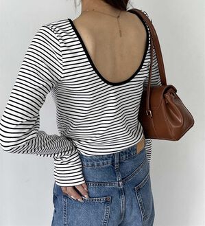 GeeRA（ジーラ）の「バックオープンリブトップス（カットソー）」｜ボーダー