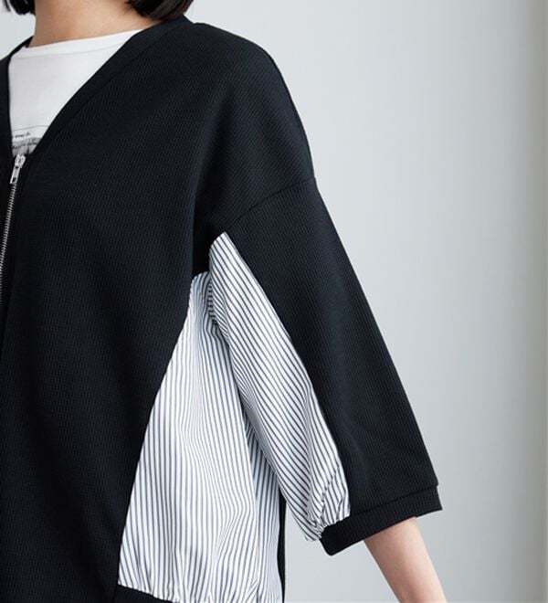 BELLUNA（ベルーナ）の「ストライプ切替ジッパーカーディガン（その他カーディガン）」｜詳細画像