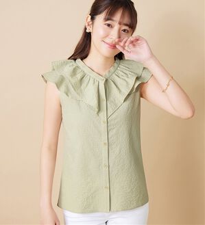 alotta（アロッタ）の「【接触冷感】ぽこぽこ素材ラッフルブラウス（ブラウス）」｜ピスタチオ