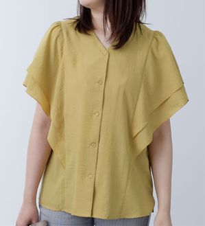 BELLUNA（ベルーナ）の「ビンテージ調素材袖フリルブラウス（ブラウス）」｜イエロー