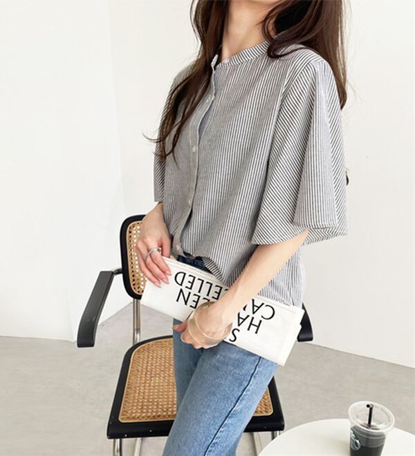 GeeRA（ジーラ）の「フレアー袖バンドカラーブラウス（ブラウス）」｜詳細画像