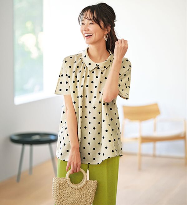 BELLUNA（ベルーナ）の「ちび衿デザイン大人顔ドットブラウス（ブラウス）」｜詳細画像