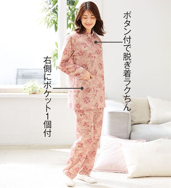 「【２着組】ふんわり花柄キルトパジャマ（パジャマ・ルームウェア）」｜詳細画像