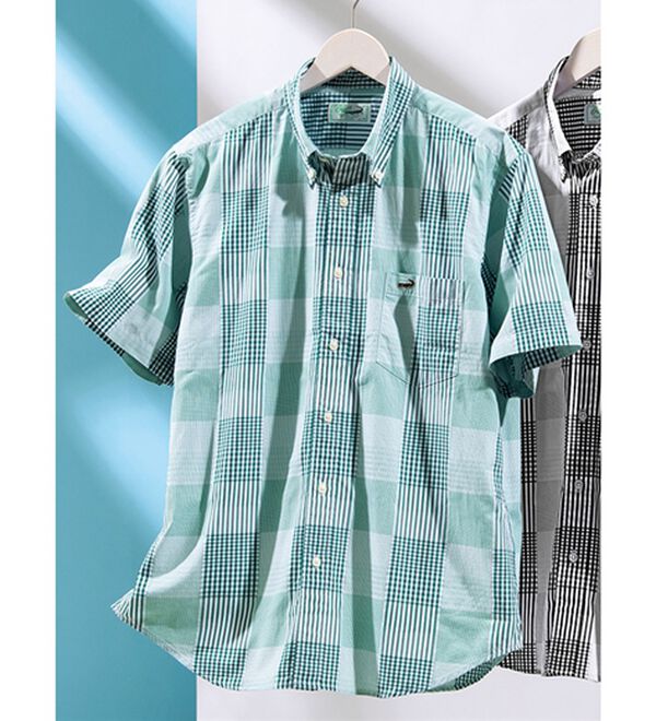 「＜クロコダイル＞チェック柄半袖シャツ（メンズシャツ）」｜グリーン