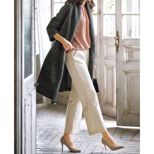 ウール混ヘリンボーン柄ワイドパンツ - ベルーナ【公式】