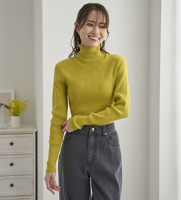 BELLUNA（ベルーナ）の「＜＆ｃｏｃｏｃｈｉ＞ハピネスコットン100％&times;吸湿発熱リブタートルニット（ニット・セーター）」｜詳細画像